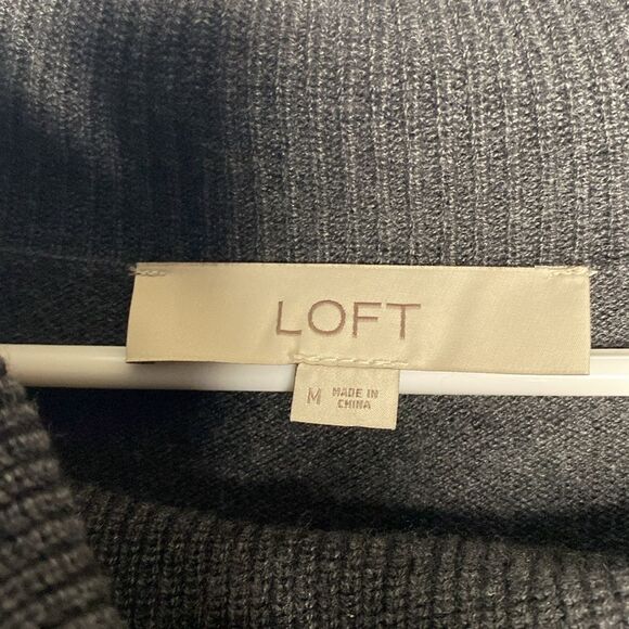 Loft Gray Ribbed Cowl Neck Charcoal Gray Sweater Size Medium - Picture 3 of 11